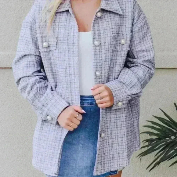 ANDREE  Show Off Time Lavender Shacket 1X Tweed Jacket Button Down Plus Size NWT - Picture 1 of 9